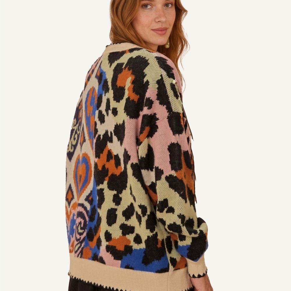 FARM Rio Mixed Ikat Hearts Knit Cardigan (new)